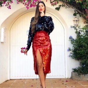 Zara Rare Red Sequin Pencil Skirt